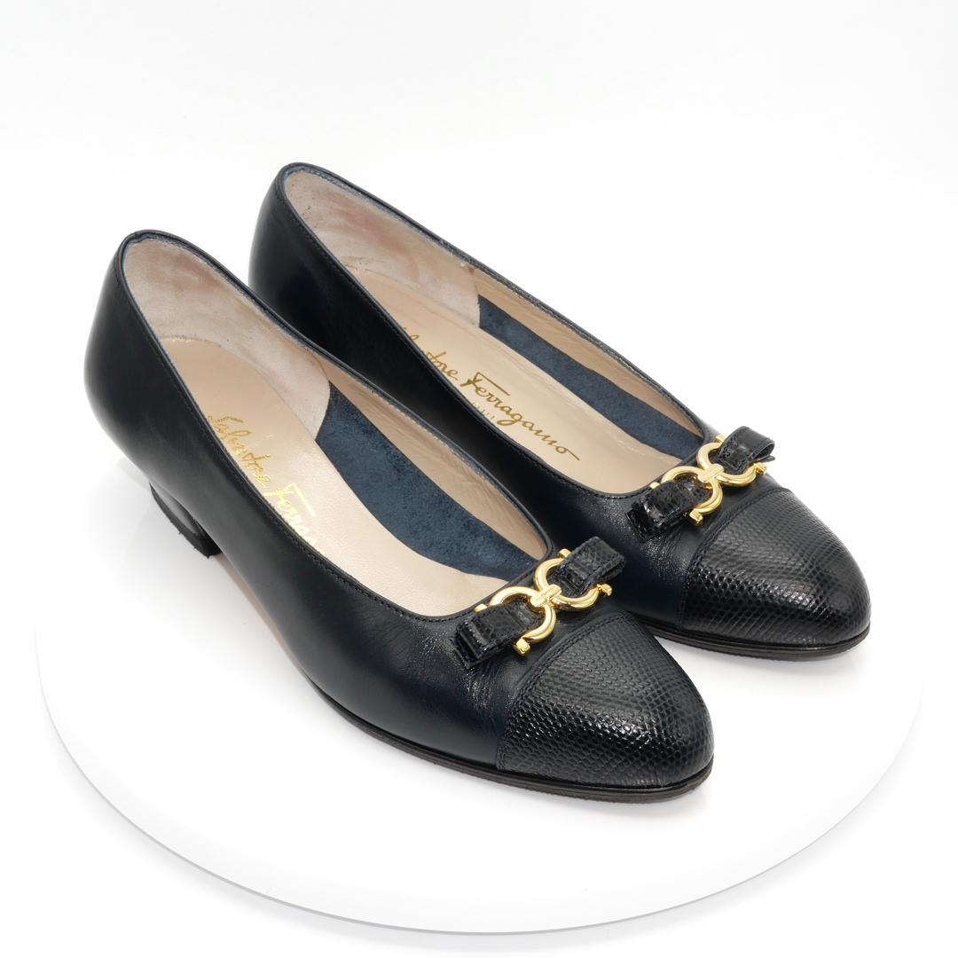 5.5C　SALVATORE FERRAGAMO　濃紺　異素材　ガンチーニ