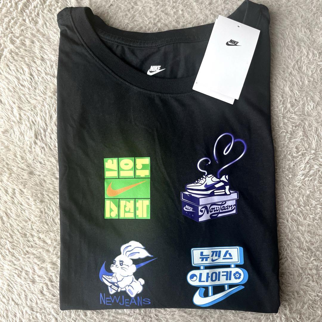 NEWJEANS NIKE 韓国限定 カスタムTシャツ NIKE NewJeans カスタム ブラック 黒Tシャツ 限定 韓国 L - メルカリ