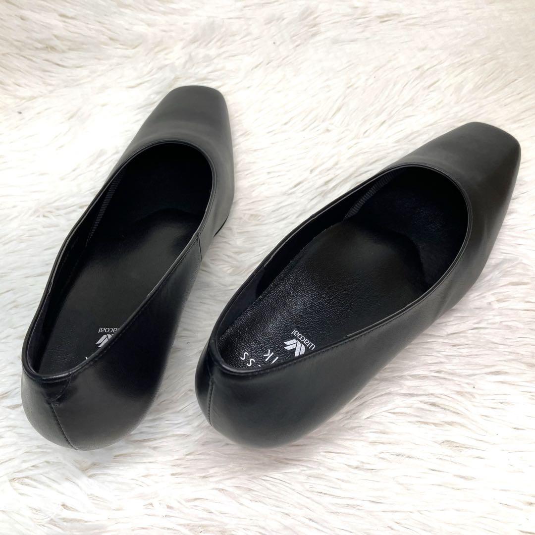 【極美品】サクセスウォーク 23cmスクエアトゥ ブラック ワコール ローヒール