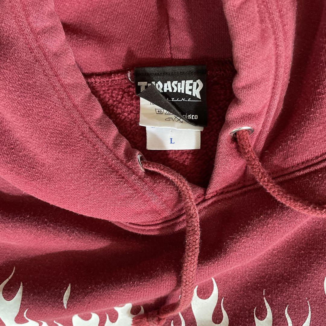 THRASHER フレイムロゴ フード付きスウェット L