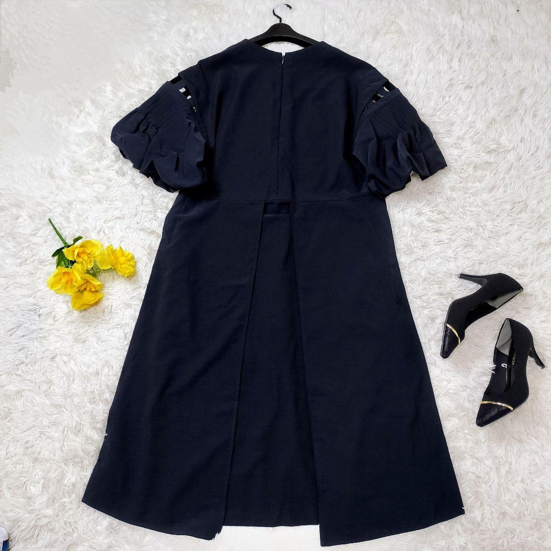 美品✨アドーア 24SS コンパクトツイルワンピース Aライン ネイビー 38 画像9