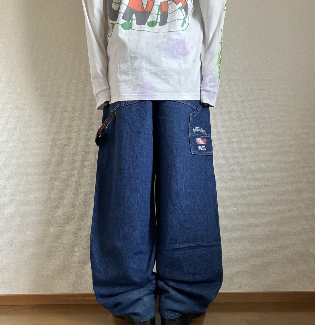 00s AVIREX 極太 ツータックバギーショートパンツ B系HIPHOP