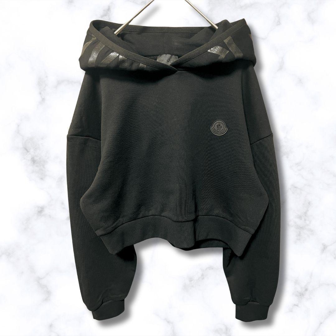 未使用☆MONCLER Cropped Hoodie パーカー M ブラック色