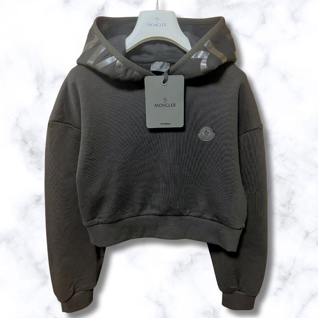 未使用☆MONCLER Cropped Hoodie パーカー M ブラック色