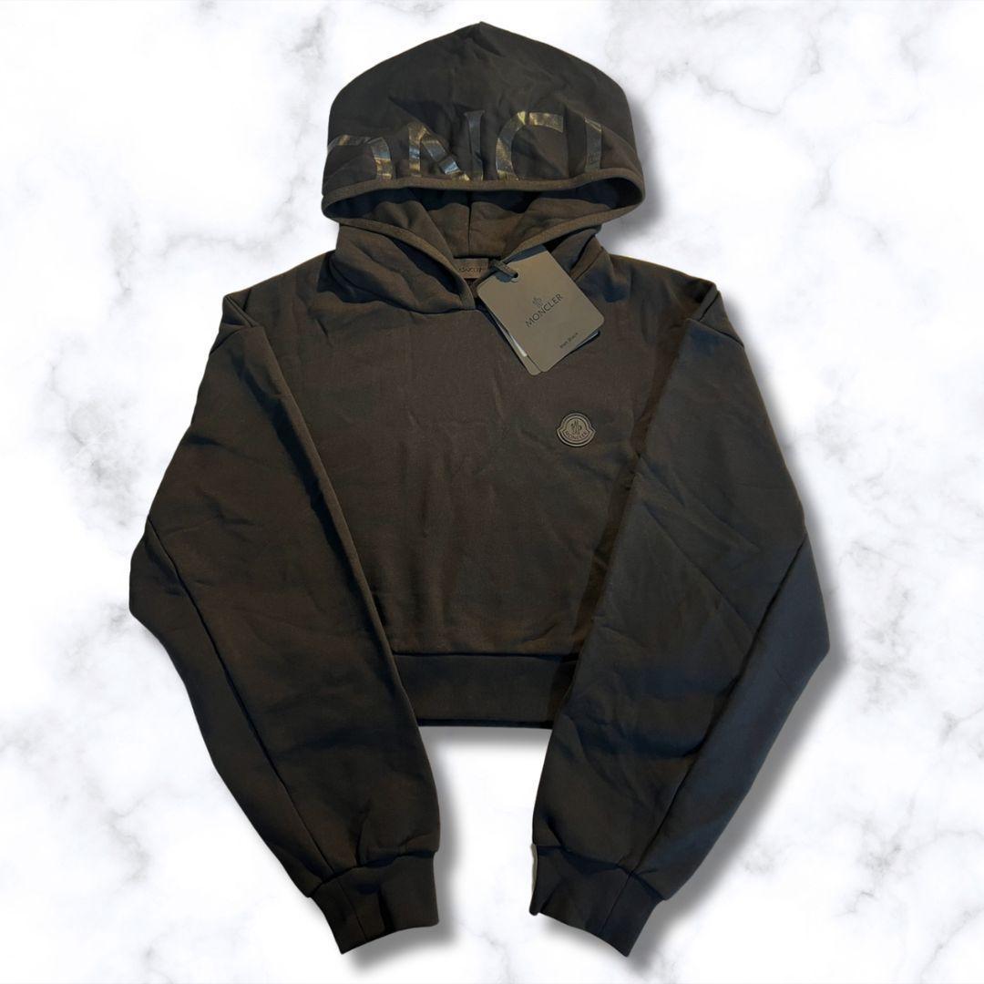 未使用☆MONCLER Cropped Hoodie パーカー M ブラック色