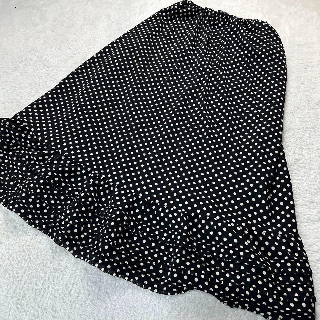 カネコイサオ✨水玉模様ロングスカート ピコフリル ブラック FREE SIZE カネコイサオ✨水玉模様ロングスカート ピコフリル ブラック FREE SIZE