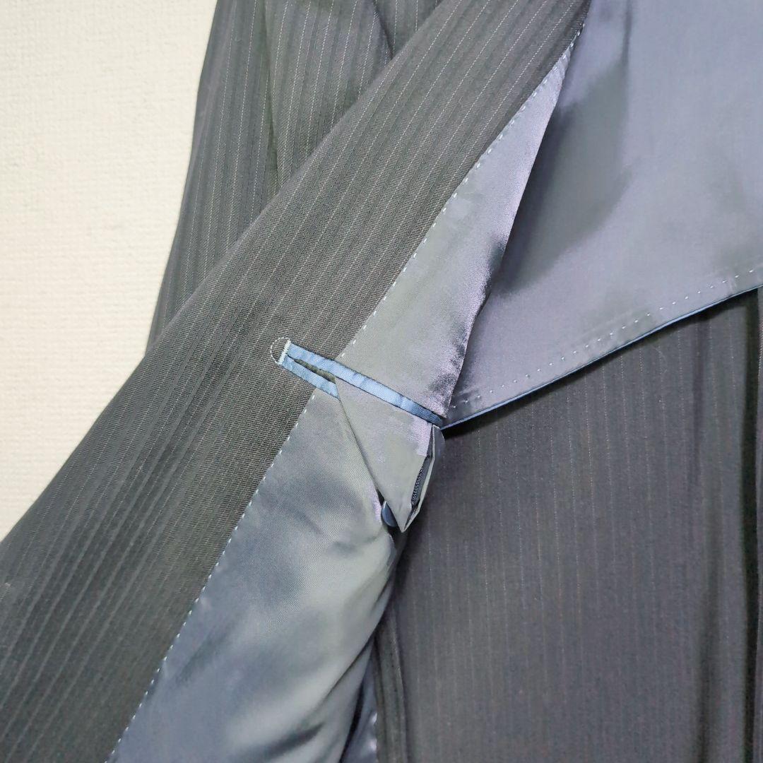 未使用品✨️メンズ　スーツ　超特大　XＬ　ブラック　ストライプ　背抜き　清涼感