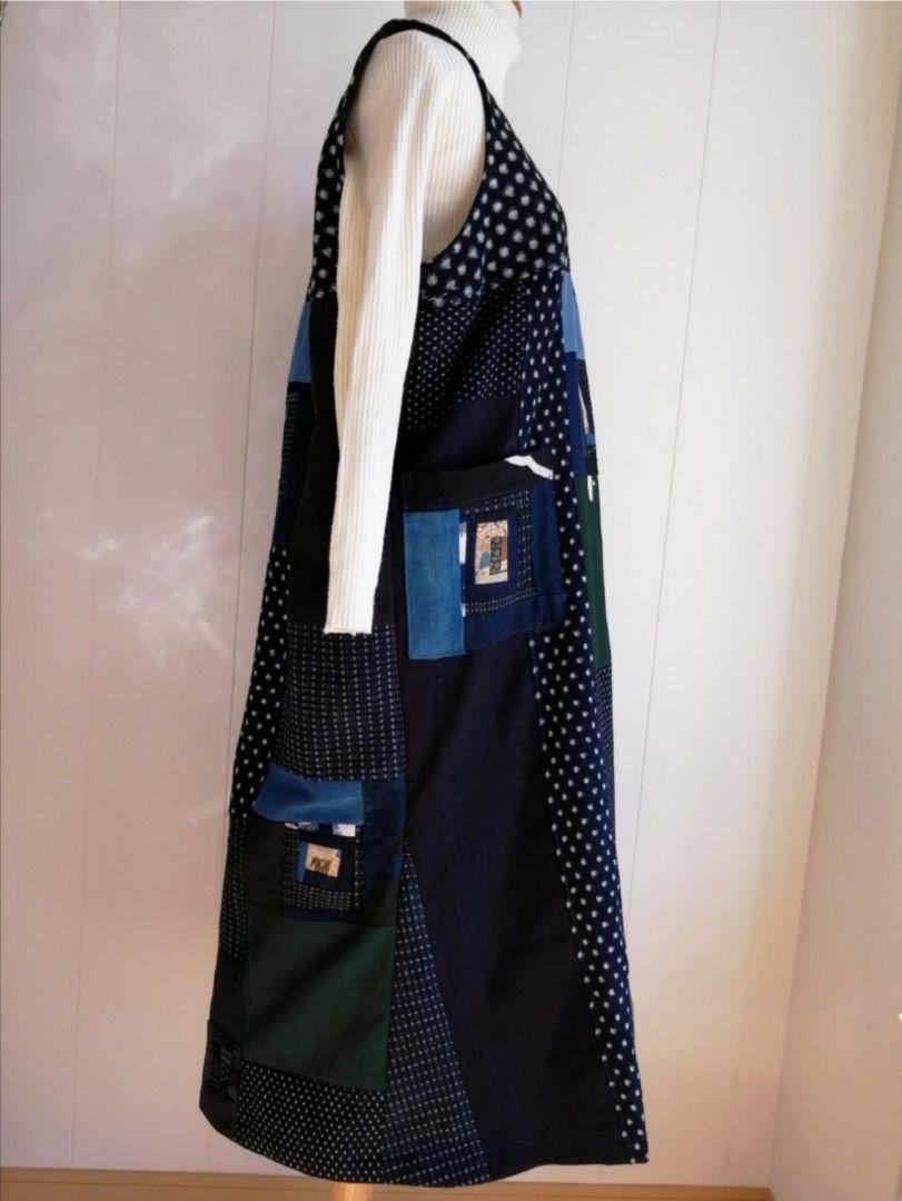 古布、藍染、雪ん子、絣、絵絣、更紗、刺し子●着物リメイク●ロングワンピース 画像2