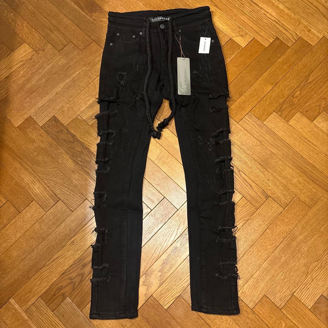 バラバサスVALABASAS サイドクラッシュロープデニム 黒 30