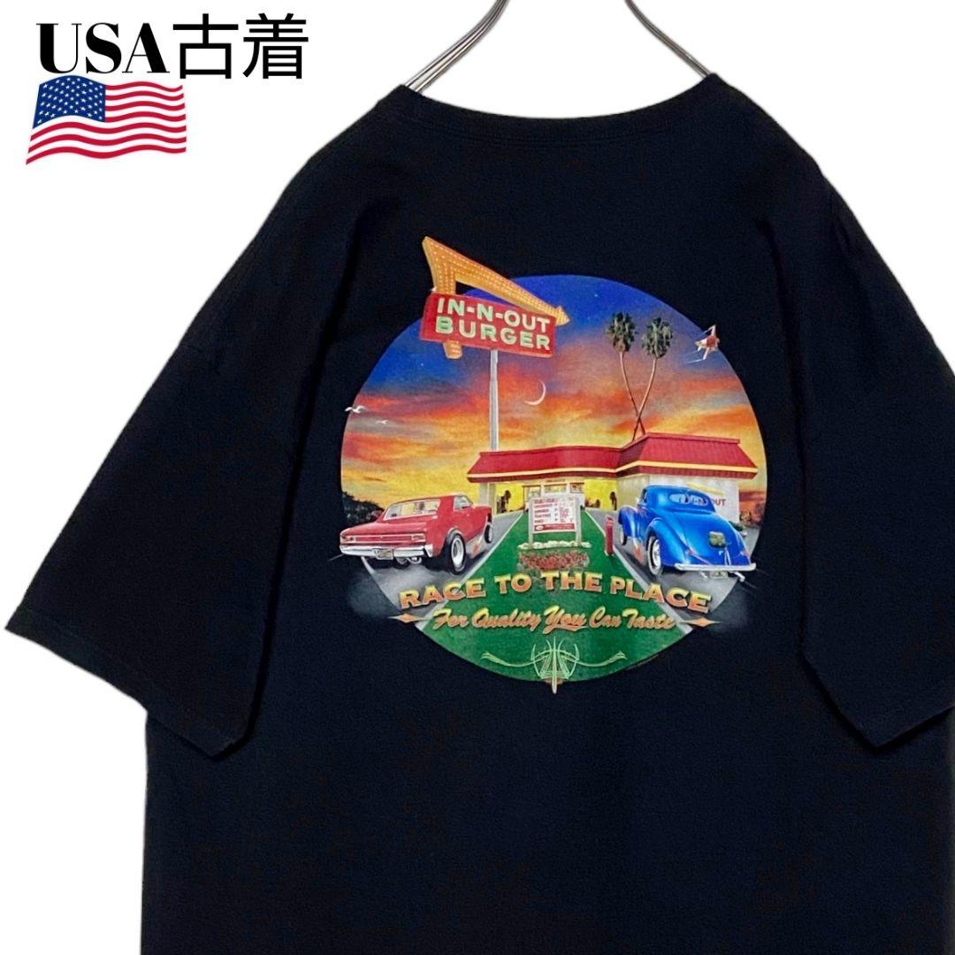 USA古着 バーガーショップTシャツ 黒 XL レトロカー tシャツ