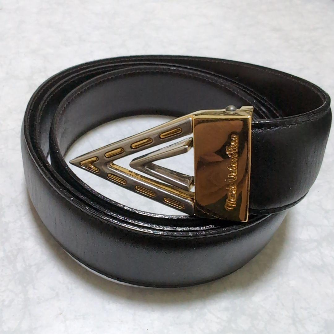 Valentino by Mario Valentino ペイント加工 レザー ベルト New VALENTINO by MARIO VALENTINO Dolly Soave Logo Leather