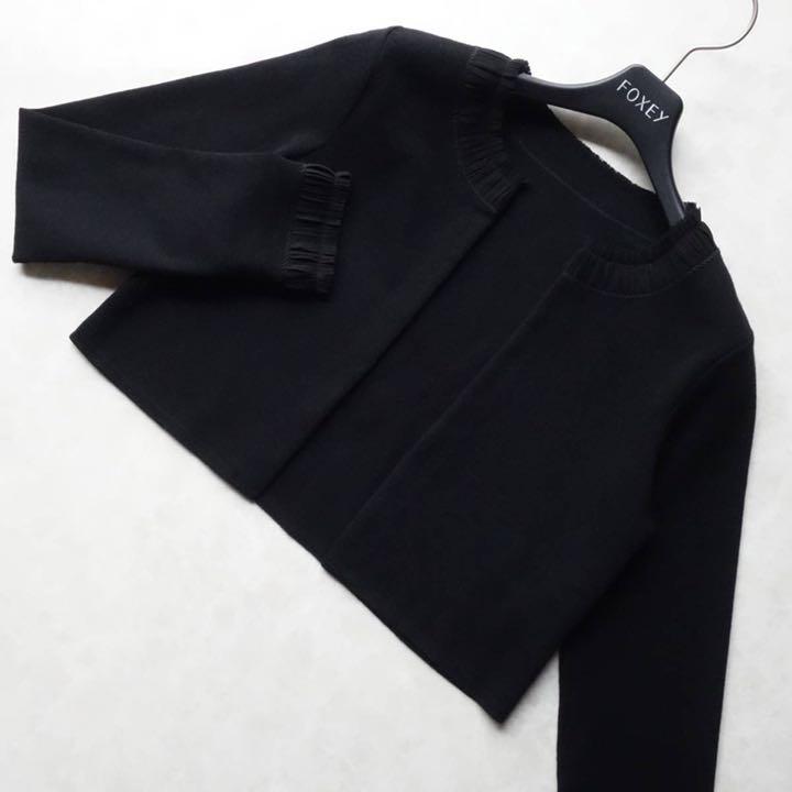 安い本物保証 FOXEY チュール飾り ニットボレロ Iyrxu-m40883135138 38 黒 国産即納