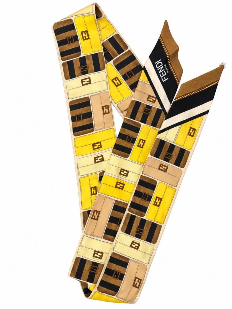 FENDI フェンディ ラッピー スカーフ バゲット柄 イエロー ブラウンFF