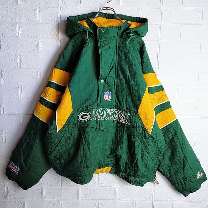 NFL】パッカーズ ブルゾン ジャケット 緑 黄 L 中綿 スターター