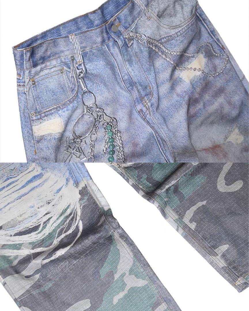 特価】TREclub 迷彩 デジタルプリントジーンズ ワイドパンツ Baggy