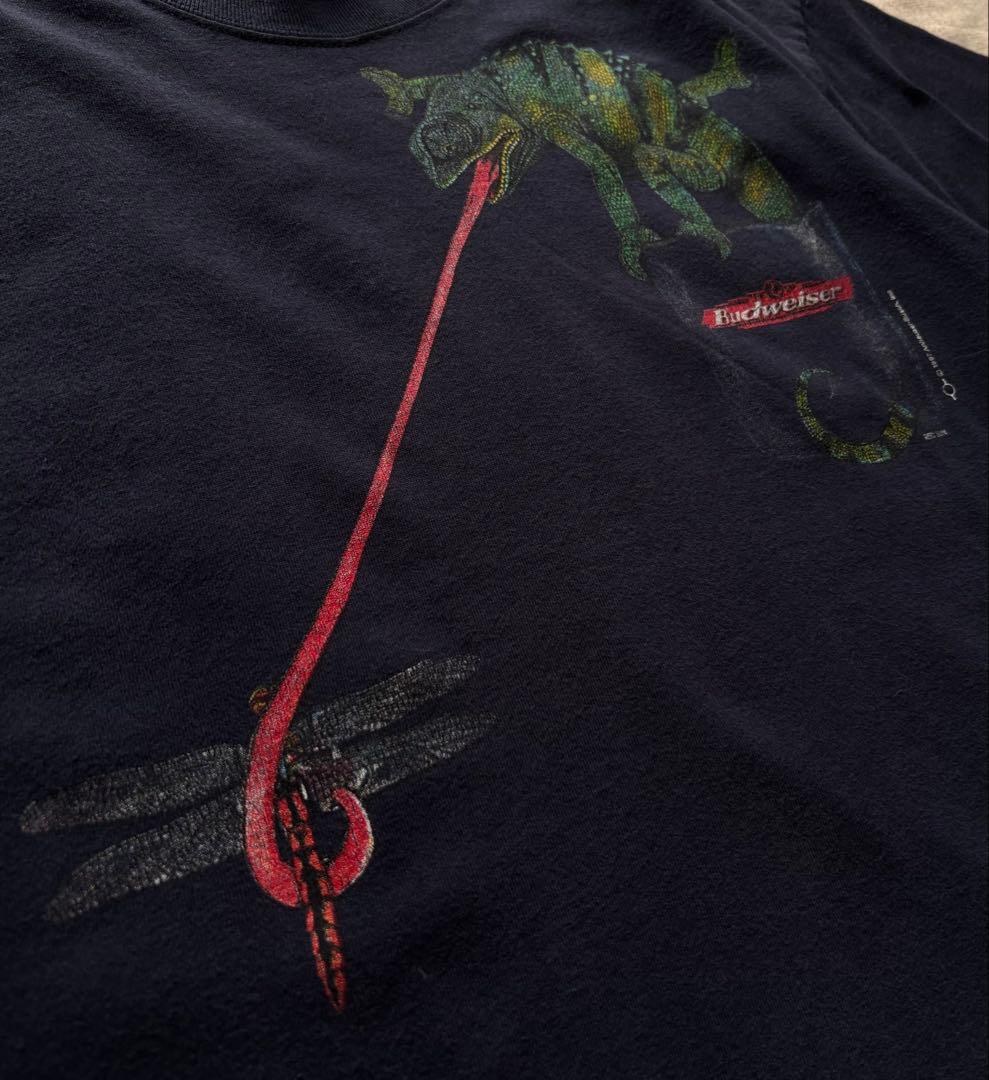 90年代 BUDWEISER バドワイザー スウェットシャツ カメレオン 企業ロゴ 90s Budweiser カメレオン Tシャツ バドワイザー 企業 ネイビー