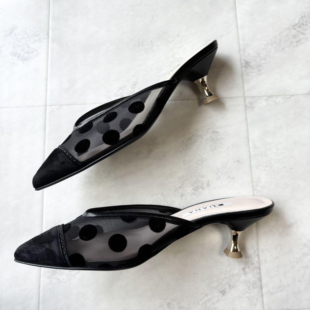 【極美品】DIANA ドットフロッキーチュール ミュール 22.5cm