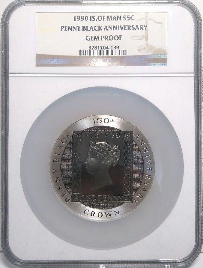 1990 マン島 ペニーブラック 5oz 5c銀貨 NGC GEM  PROOF 1