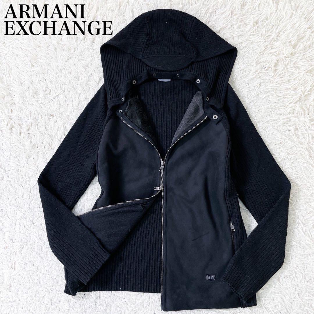 ARMANI EXCHANGE リブニット切替　ジップアップブルゾン　フード付き