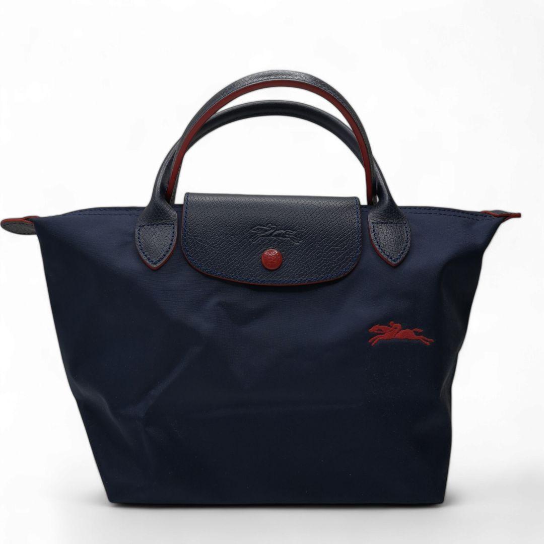 美品 ロンシャン プリアージュ トートバッグ ネイビー×レッド S