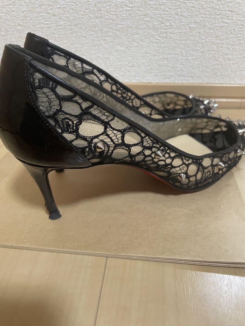 Christian Louboutin ブラック レース スタッズハイヒール