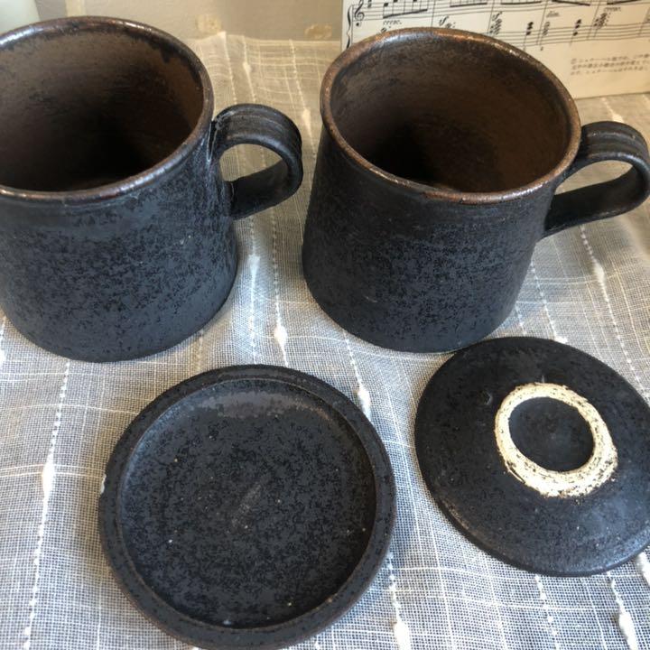 陶器 陶芸作家 村上直子 黒錆 マグカップ2個 計4点セット 陶器 陶芸作家 村上直子 黒錆 マグカップ2個 計4点セット