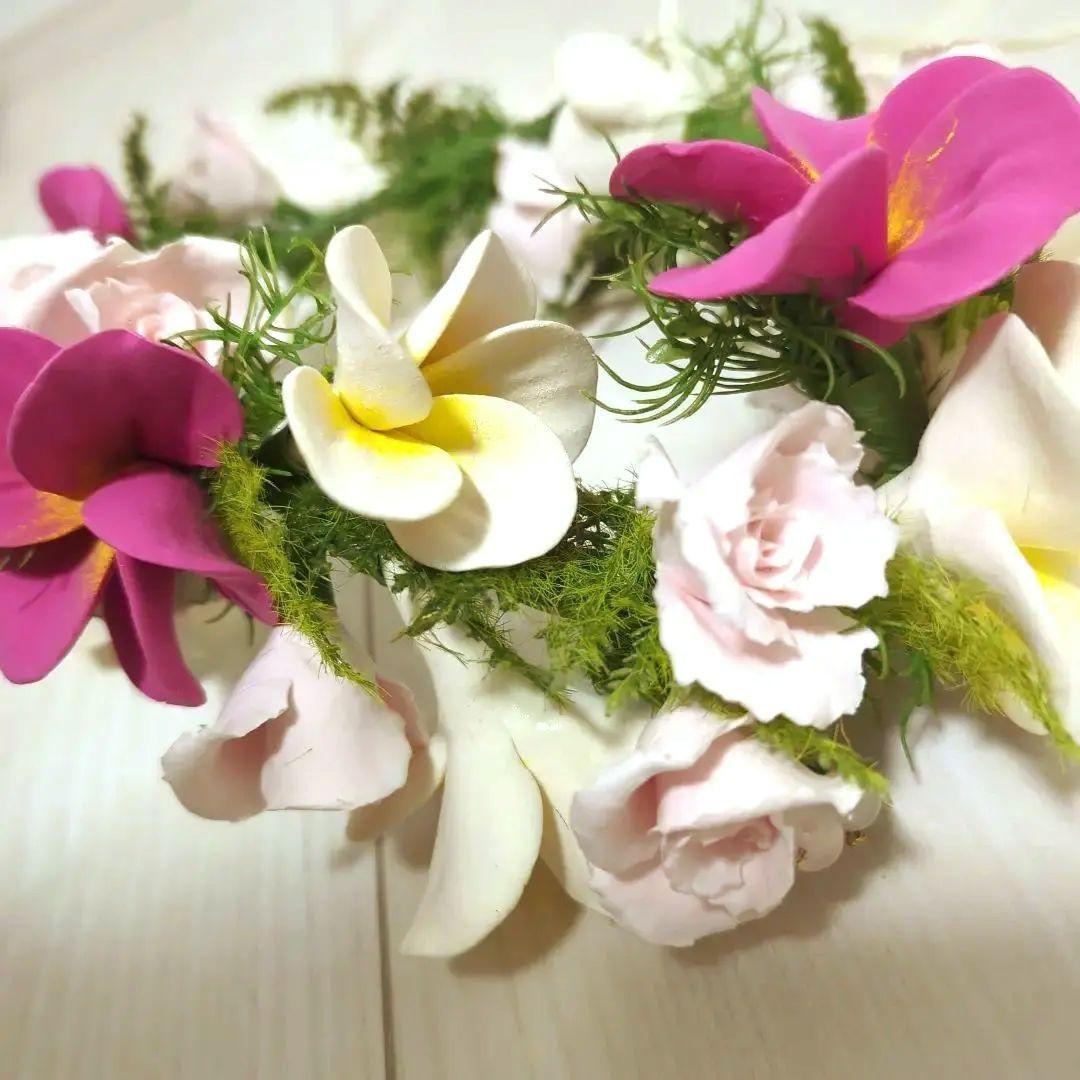 ハンドメイド　花冠&リストブーケ　プルメリア　海外　花