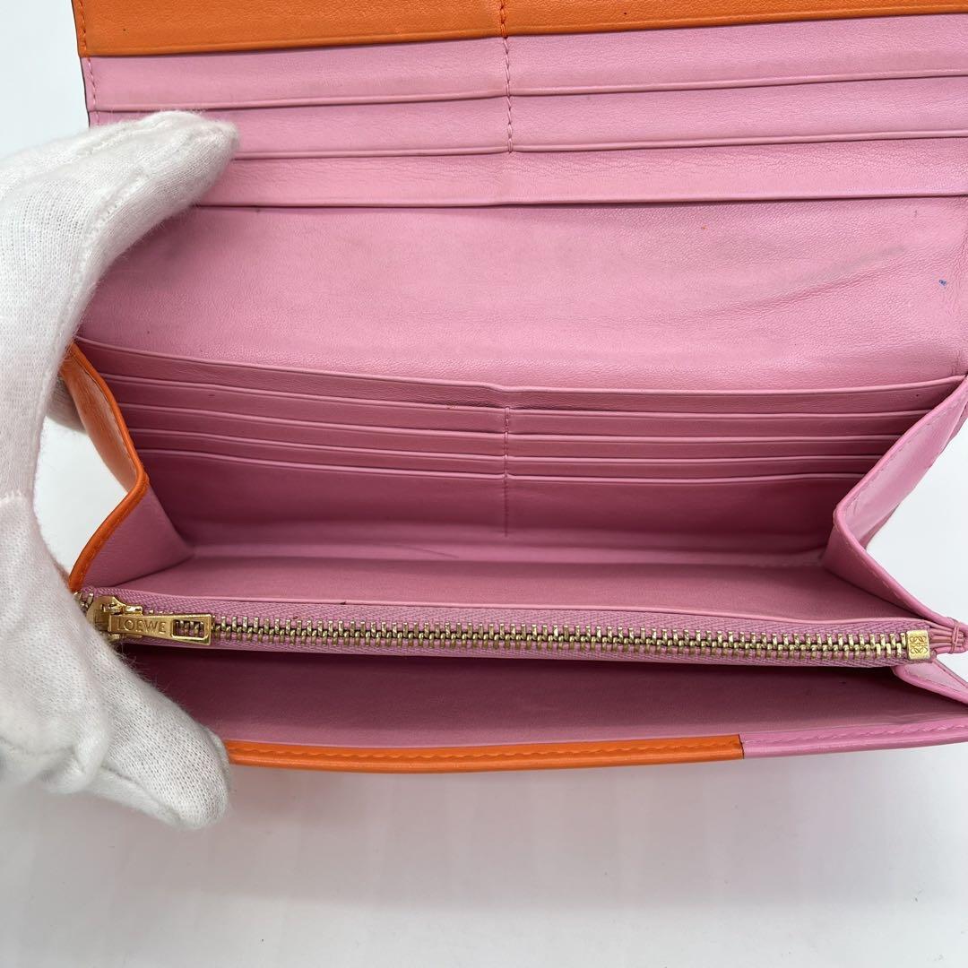【美品】LOEWE 長財布 フラップ アナグラム ロゴ型押し バイカラー 箱付き