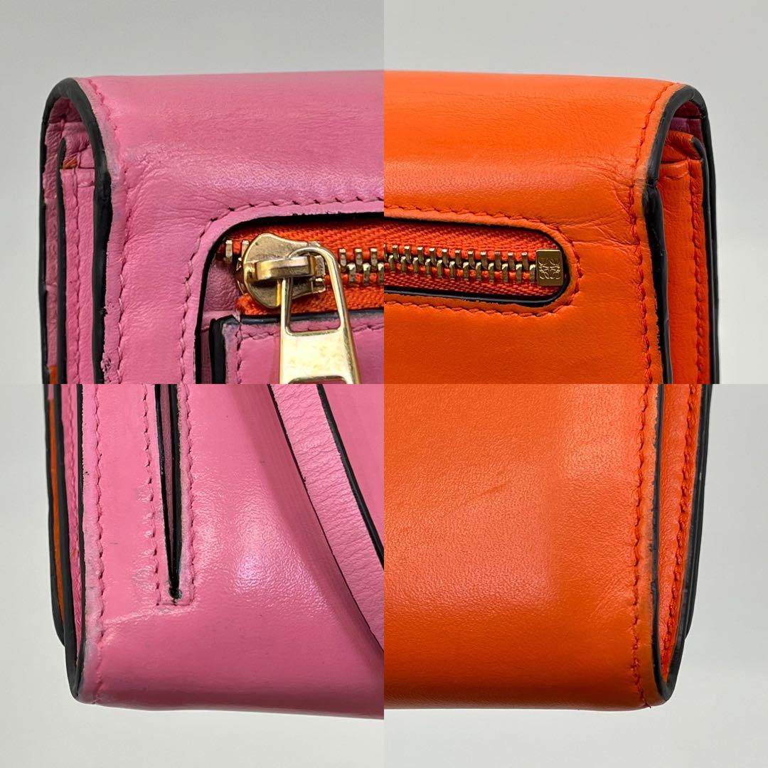 【美品】LOEWE 長財布 フラップ アナグラム ロゴ型押し バイカラー 箱付き