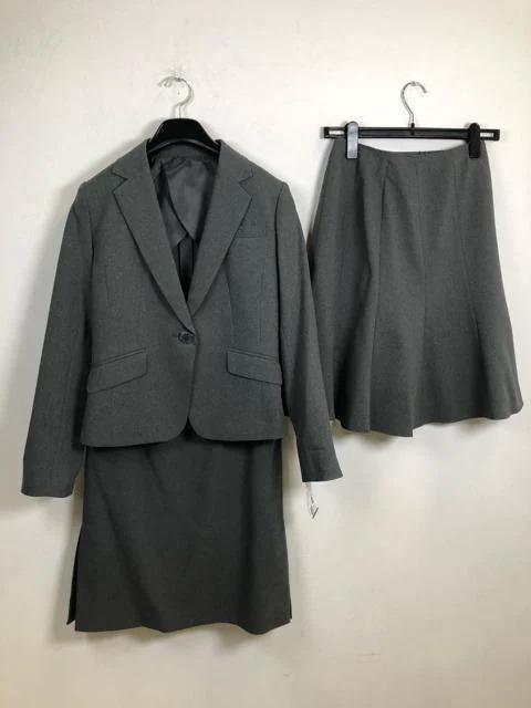 新品 jj309 01cqJ-m40932649637 7号洗えるグレー系無地2種スカート付きスーツ 正規品好評