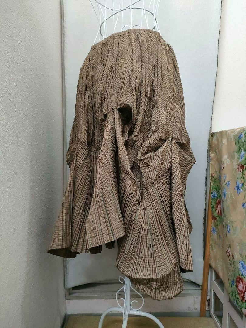 イオコムイオ　ブラウン　チェック　プリーツ　変形スカート