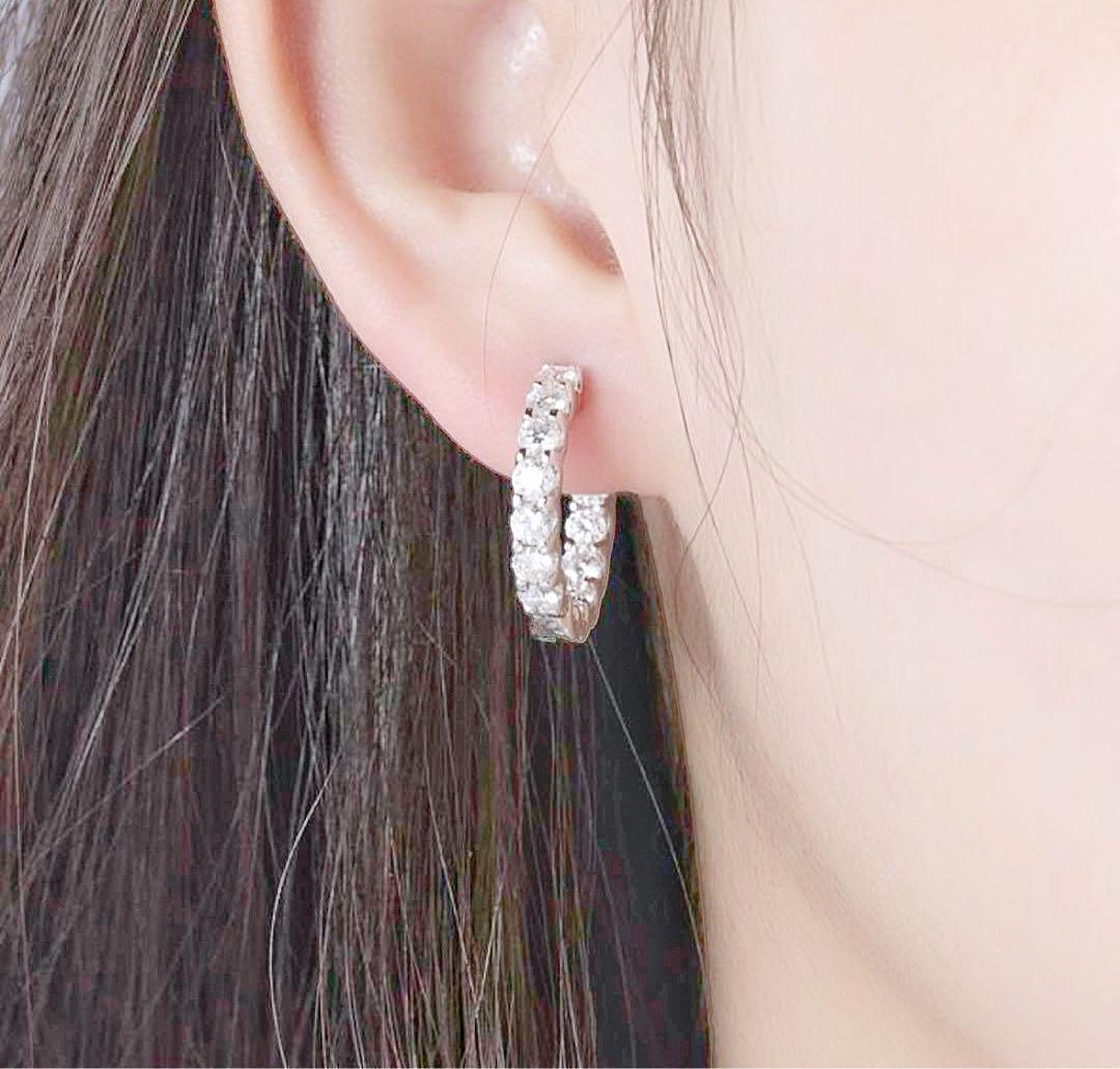 モアサナイト フルエタニティ フープピアス 人口 ダイヤモンド プラチナ 14金 3ct 1,5cmモアッサナイト フープ ピアス モアサナイト