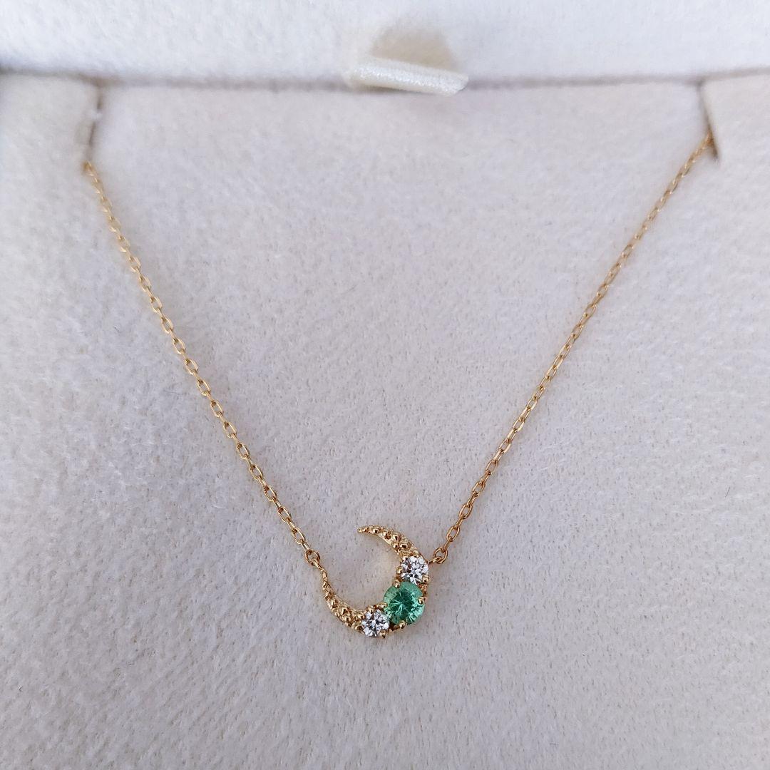 スタージュエリー エメラルド ムーン ネックレス K18YG 0.04ct