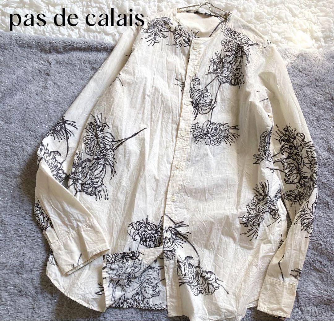 【パドカレ】美品✨シワ加工 フラワープリント ブラウス シャツ 高密度コットン