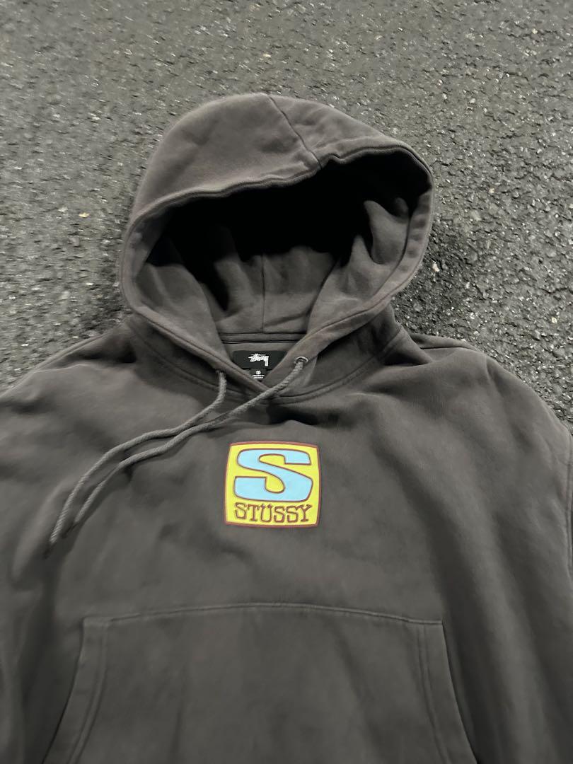 old stussy フーディー 黒 フェード ロゴ y2k 短丈 黒タグ