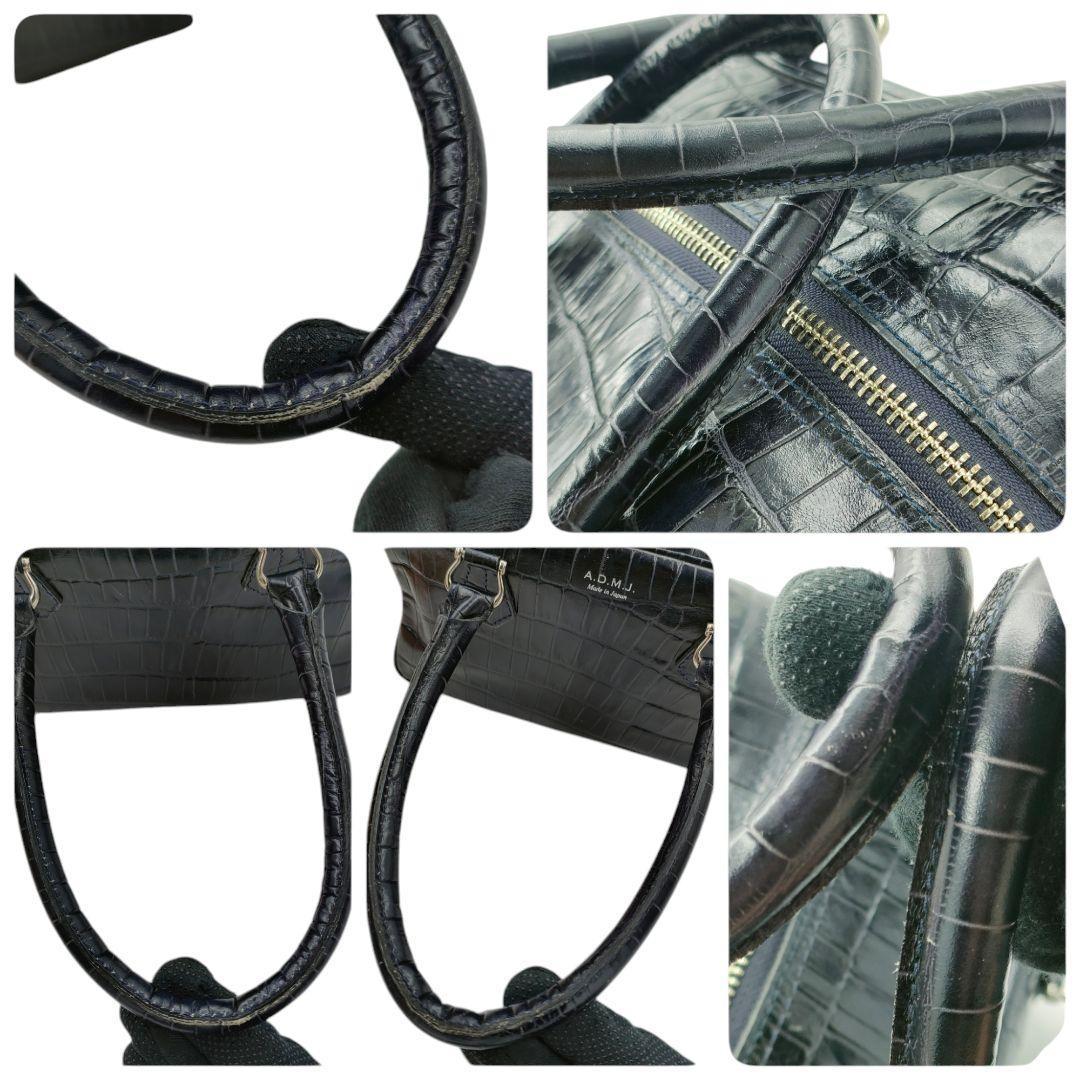 A.D.M.J クロコ型押し ハンドバッグ ミニボストン ブラック 日本製