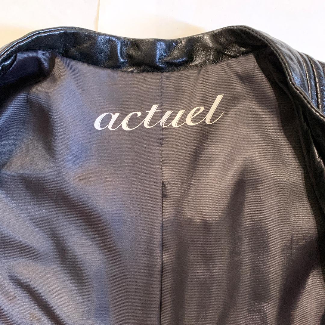 actuel ラムレザージャケット 羊革 ノーカラージャケット