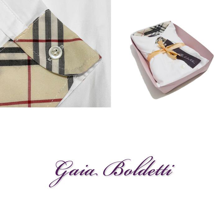 新品Gaia Boldettiイタリア製チェック柄シャツブラウス白#40#42