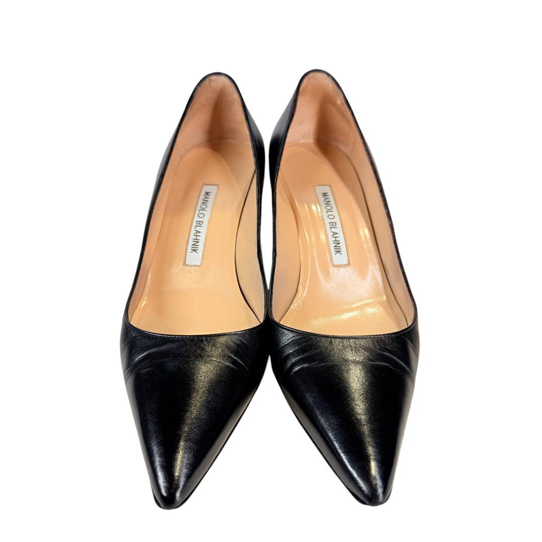 【良品】MANOLO BLAHNIK パンプス （38）ポイテッドトゥ　本革　黒