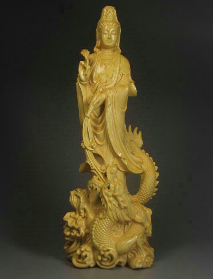 御龍観音仏像 木彫 精密細工 手工彫刻 観音菩薩 仏教 立像 供養品 平安守T