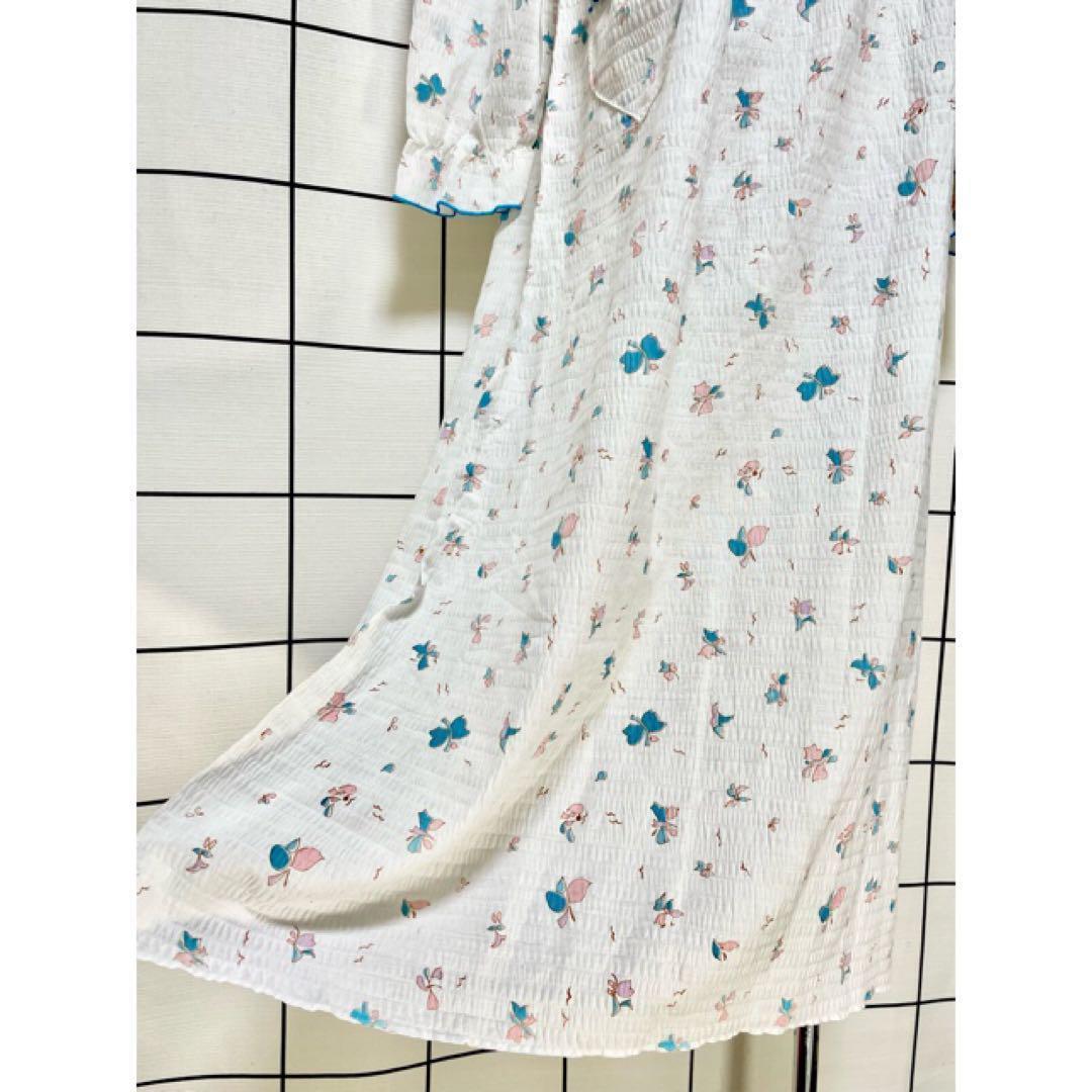 vintageヴィンテージワンピースホワイト花柄フリルレトロヨーロッパ海外古着