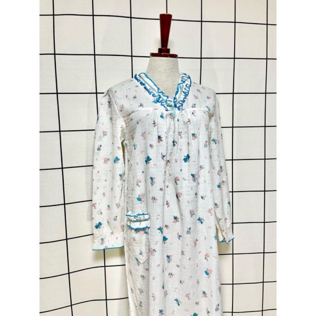 vintageヴィンテージワンピースホワイト花柄フリルレトロヨーロッパ海外古着