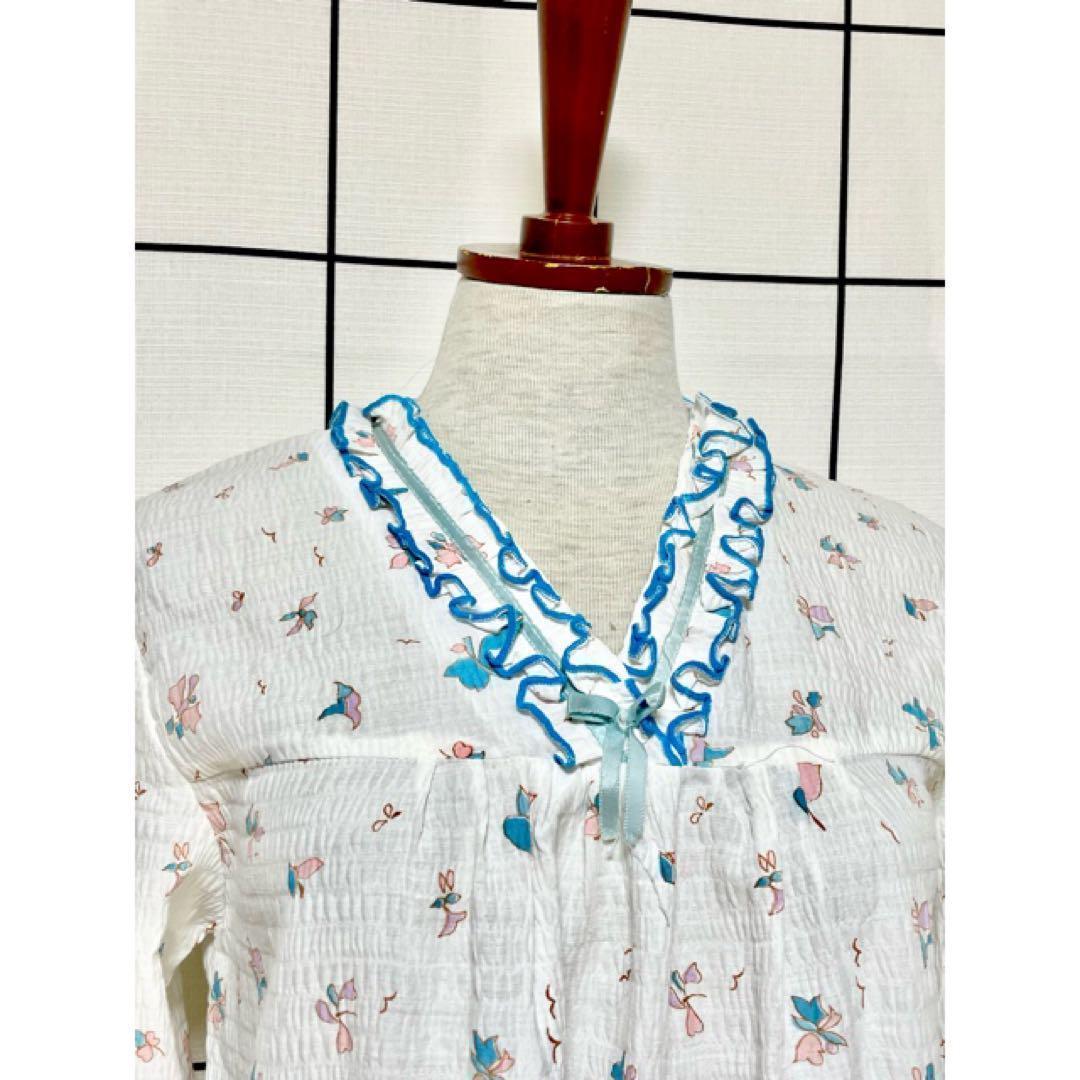 vintageヴィンテージワンピースホワイト花柄フリルレトロヨーロッパ海外古着