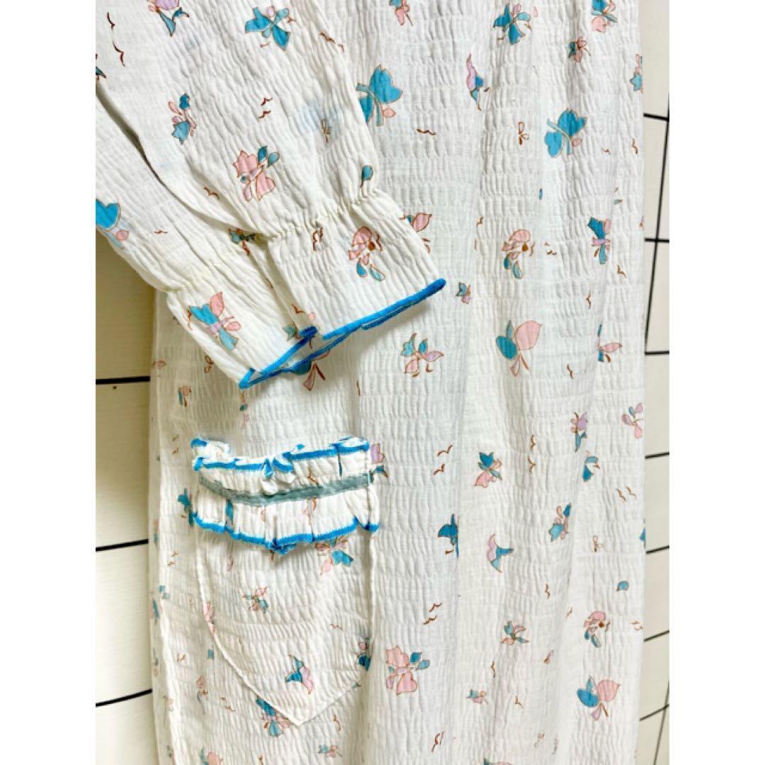 vintageヴィンテージワンピースホワイト花柄フリルレトロヨーロッパ海外古着