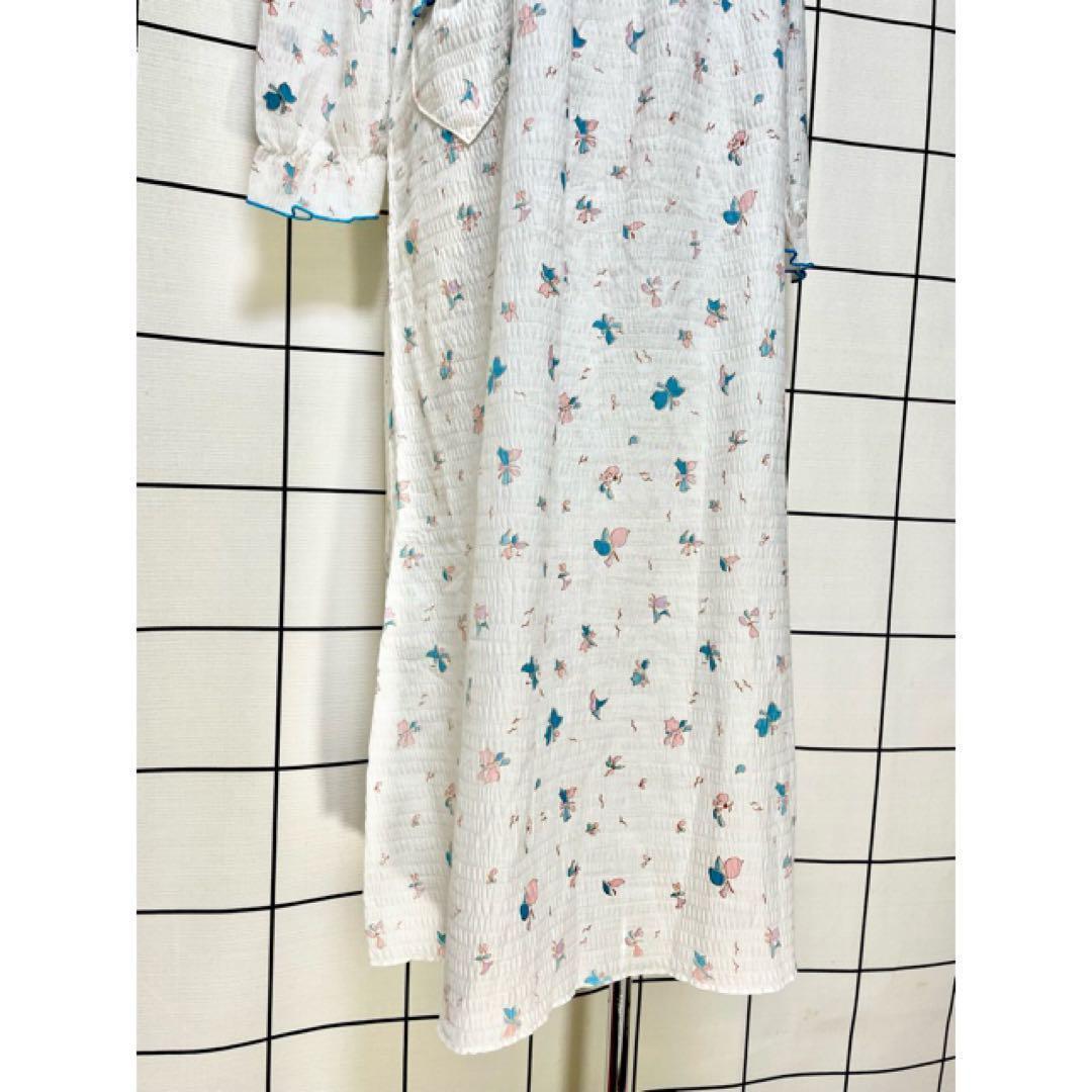 vintageヴィンテージワンピースホワイト花柄フリルレトロヨーロッパ海外古着