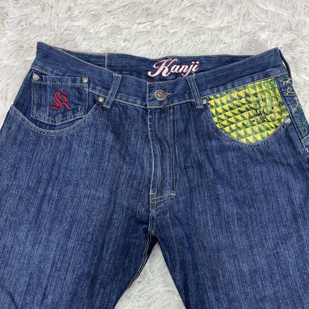 美品】KANJI JEANS 蛇柄バギーデニム B系Y2K 極太 刺繍 38