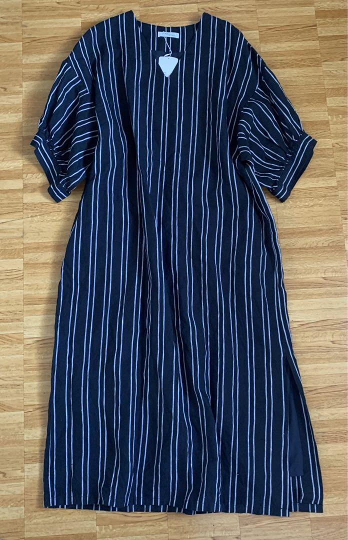新品 ✨100%リネン ストライプ柄ロング ワンピース