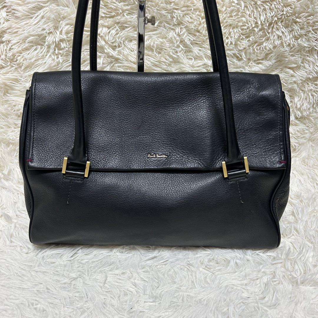 ポールスミス ビジネスバッグ トート A4可 フラップ ロゴ金具 レザー 黒