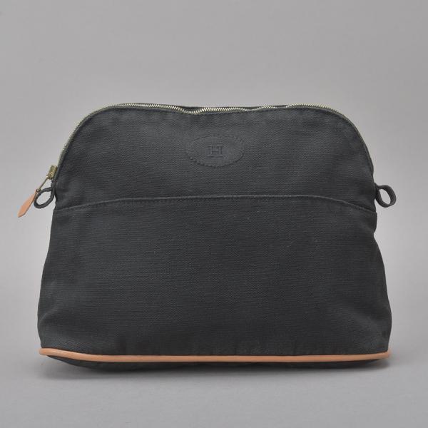 HERMES◇エルメス ボリードポーチMM 25 コットン ブラック Hロゴ 鞄