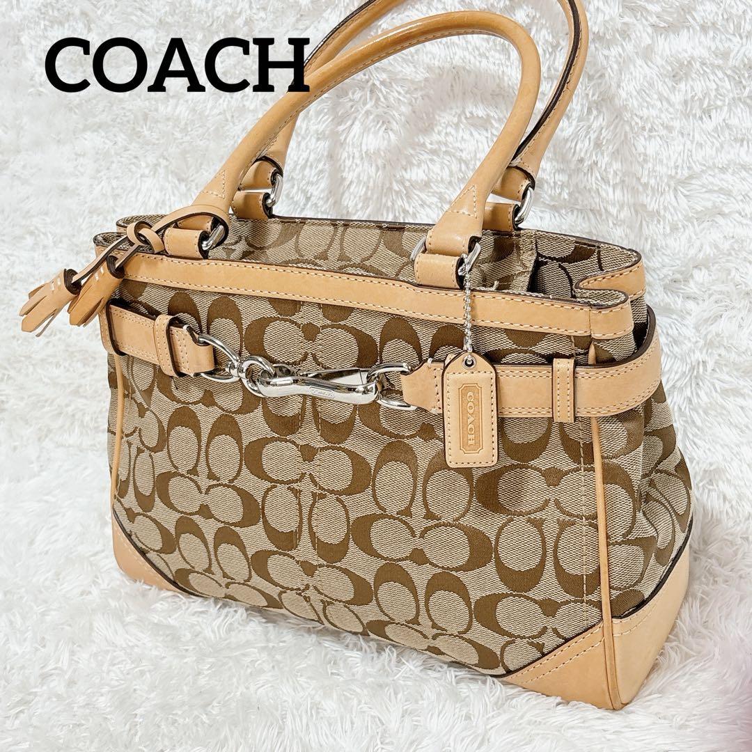COACH コーチ ハンドバッグ レザー キャンバス タッセル